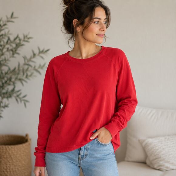 Madewell Tops - Madewell Coral Red Garment-Dyed Raglan Long Sleeve Sweatshirt Top Sz S